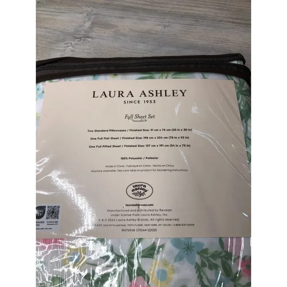 Laura Ashley Full Sheet Set Leanna Rose Pink 4pc Cottage Farmhouse Chic Green